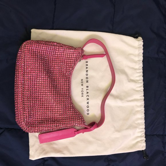 Brandon Blackwood Syl Rhinestone Shoulder Bag Pink Crystals Leather - Picture 4 of 5
